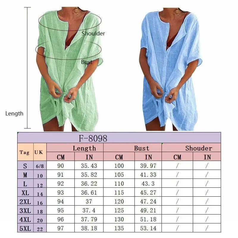 Women's Long Short-sleeved Shirt Solid Color Summer Seaside Holiday Beach